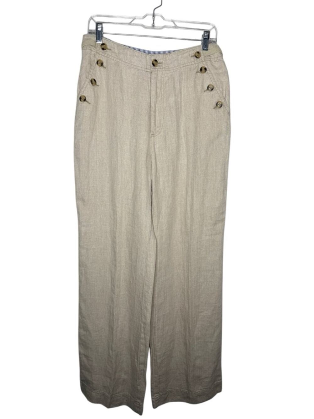 SUNDANCE / oatmeal tan Oaklee Easy 100% linen wide leg beachy coastal pants / 8